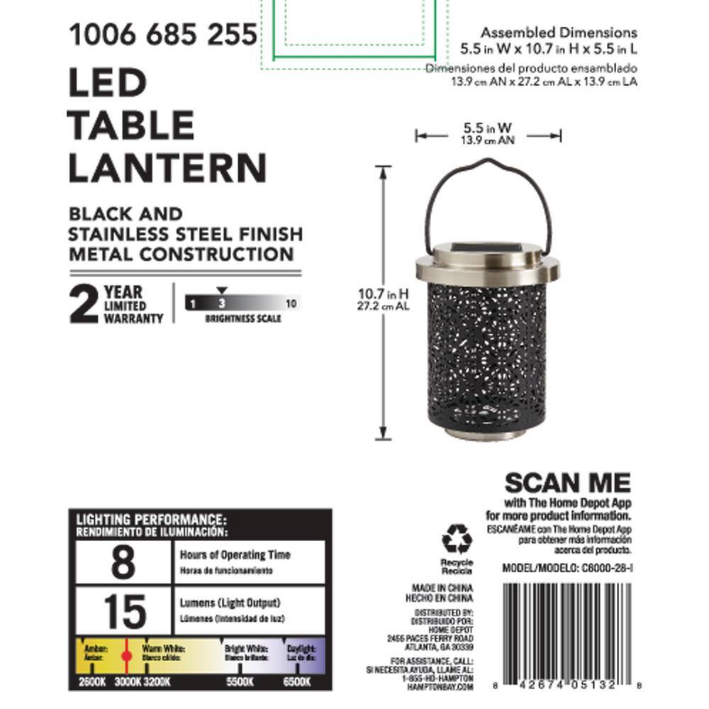 Hampton Bay 15 Lumens Solar LED Medium Metal Table Lantern C6000-28-I