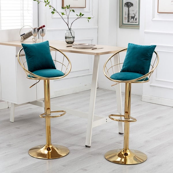 Swivel Velvet Bar Stools with Footrest and Pillow，set of 2