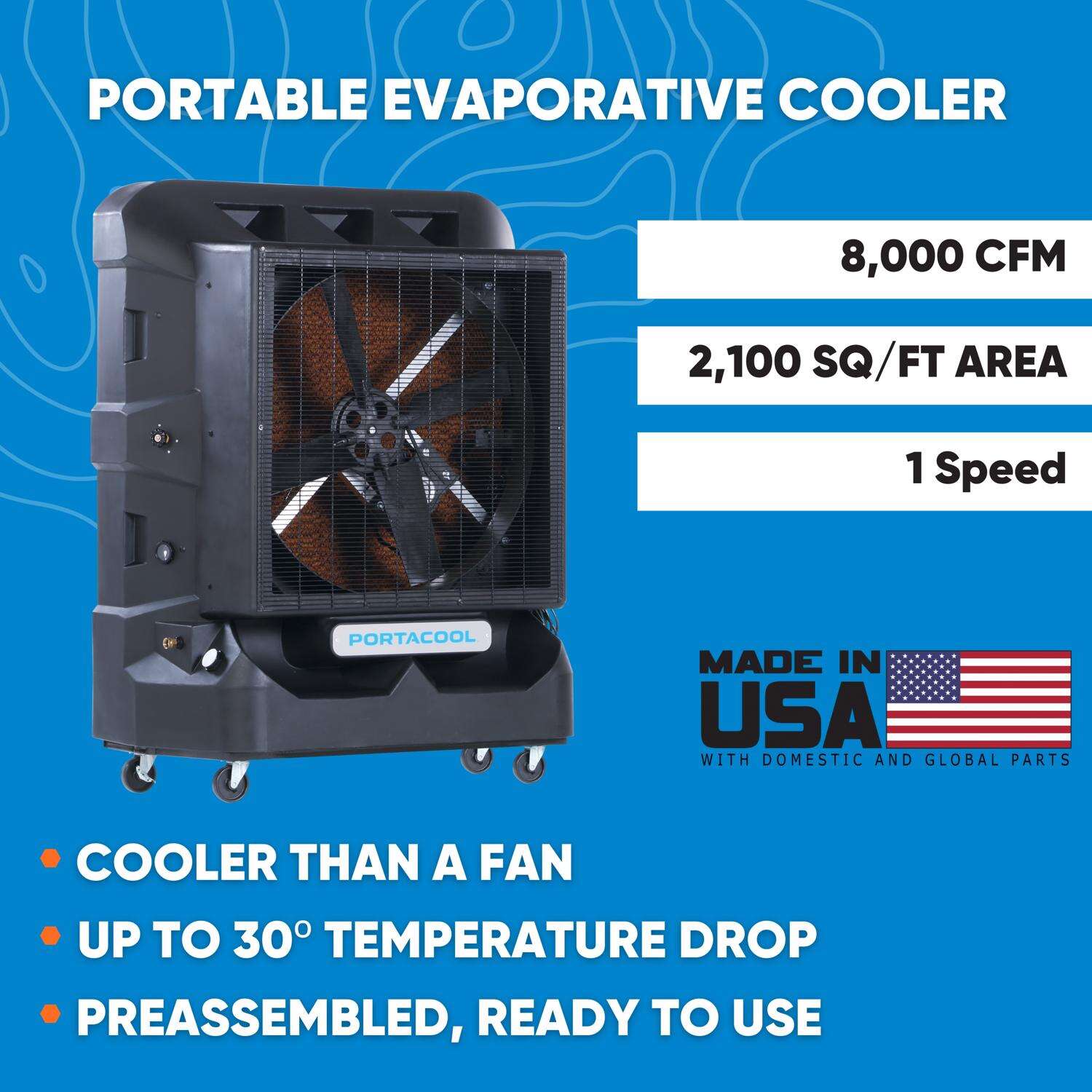 Portacool Cyclone 2100 sq ft Portable Evaporative Cooler 2000 CFM