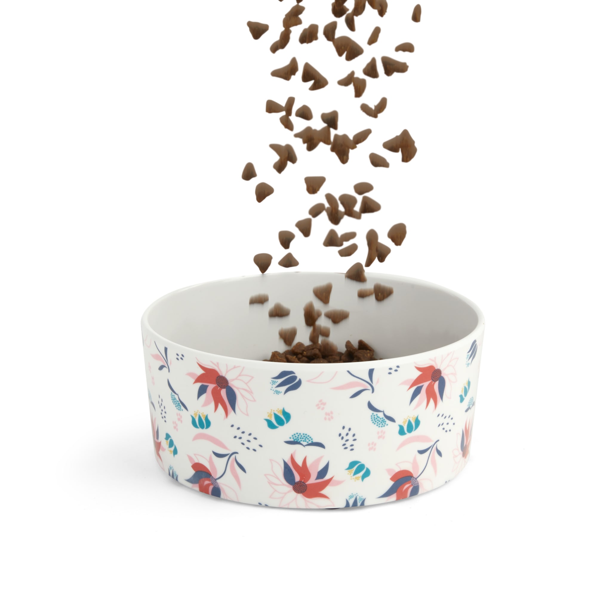 EveryYay Dining In White Floral-Print Melamine Cat Bowl， 2.3 Cups