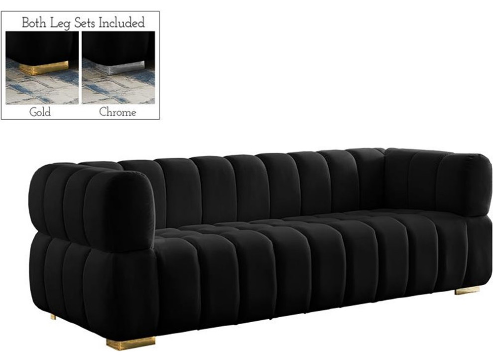 Pemberly Row Contemporary Velvet Sofa with 2 Sets of Legs in Black   Contemporary   Sofas   by Homesquare  Houzz