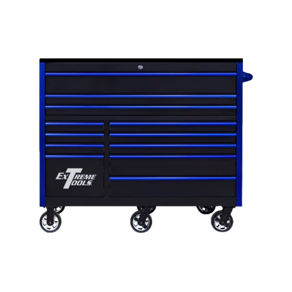 Extreme Tools 55 Black Roller Cabinet with Blue Drawer Pulls