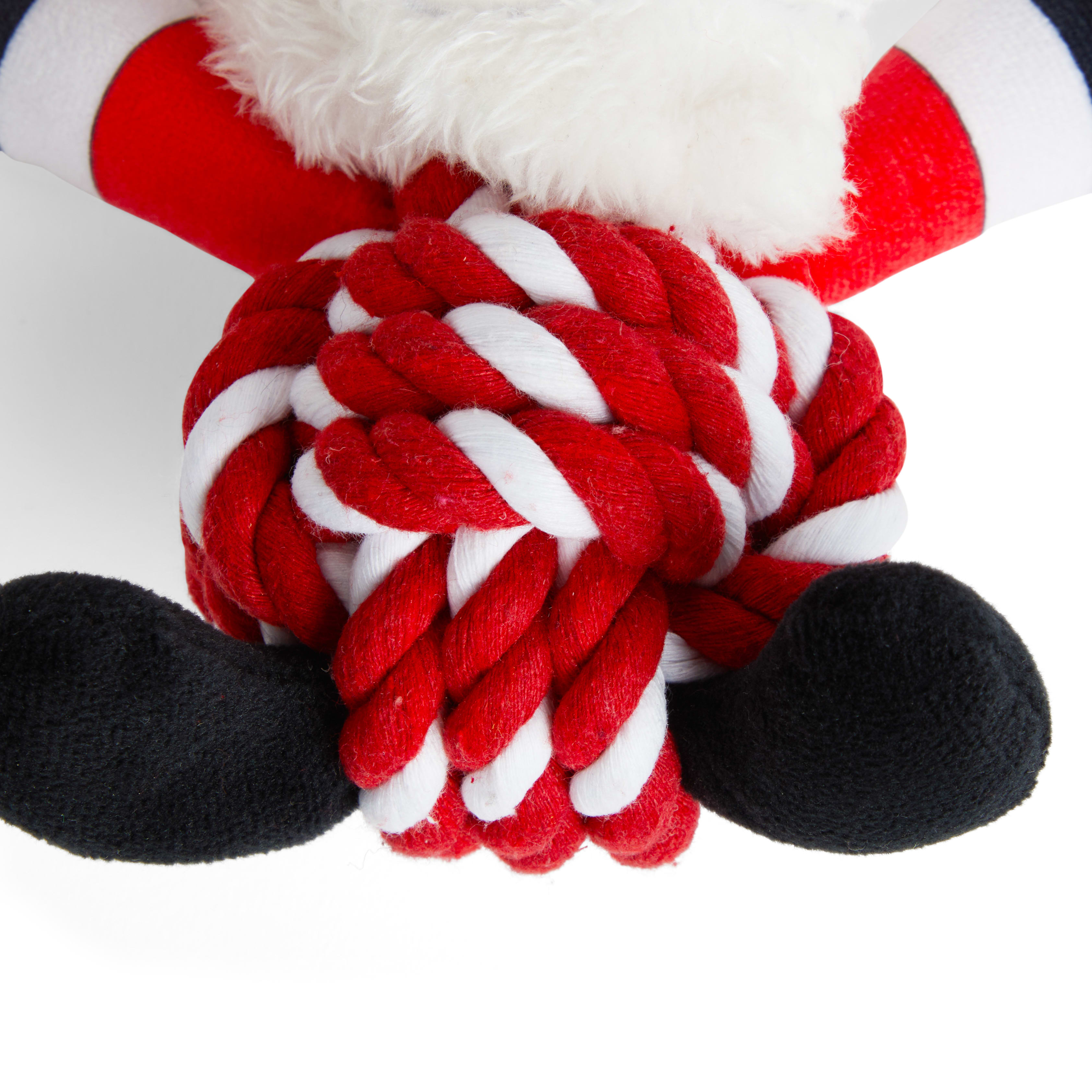 More and Merrier Plush Rope Ball Santa Dog Toy， Small