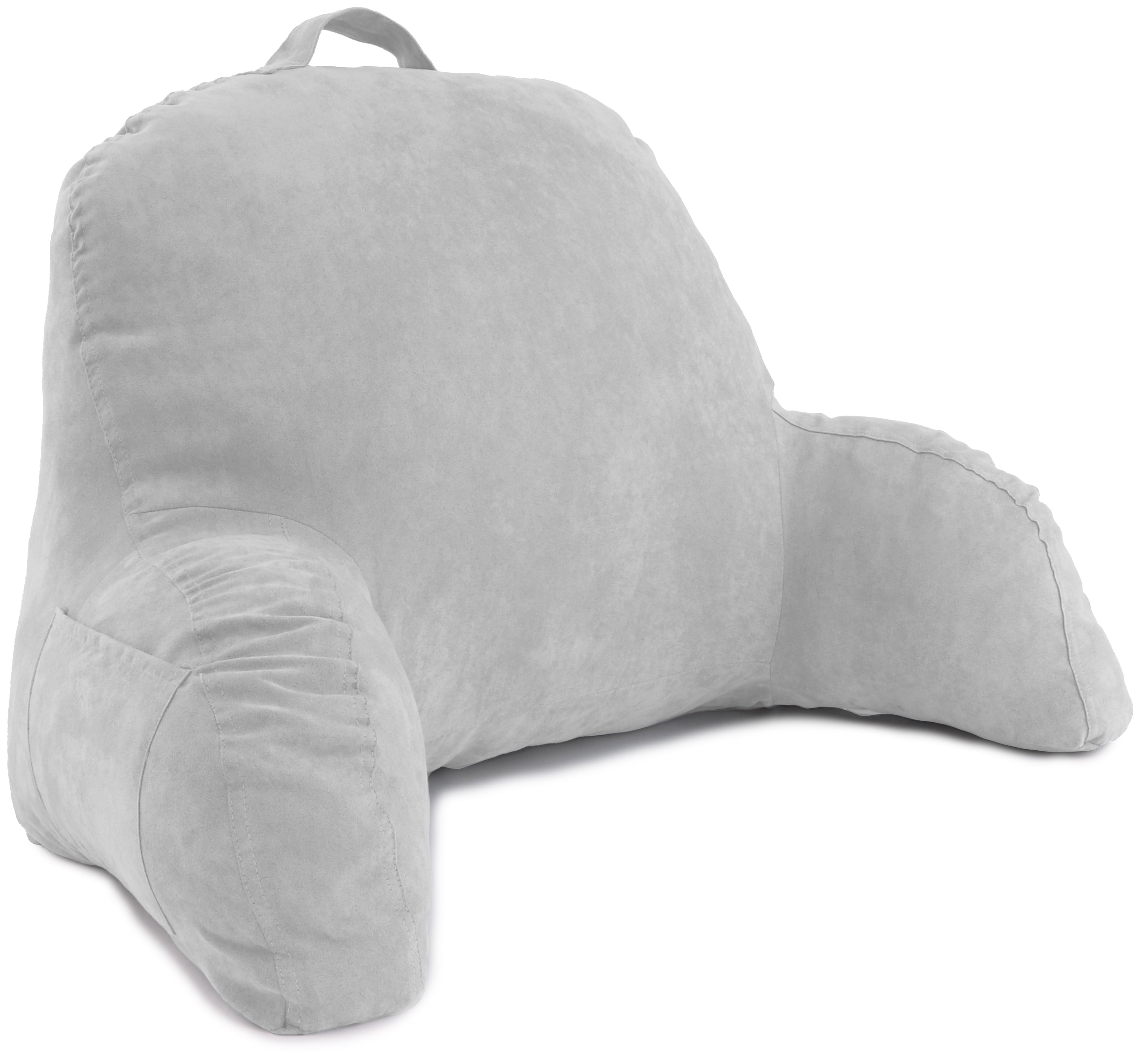 Deluxe Comfort Traditional Gray Solid Print Plush Micro suede Backrest Pillow， Back Support Fluffy Removable