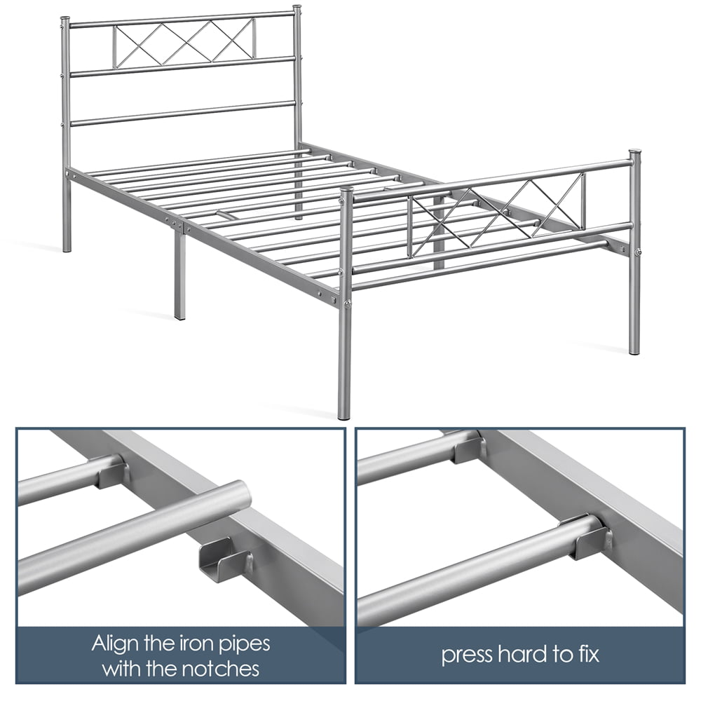 Easyfashion X-Design Metal Platform Twin Bed, Silver