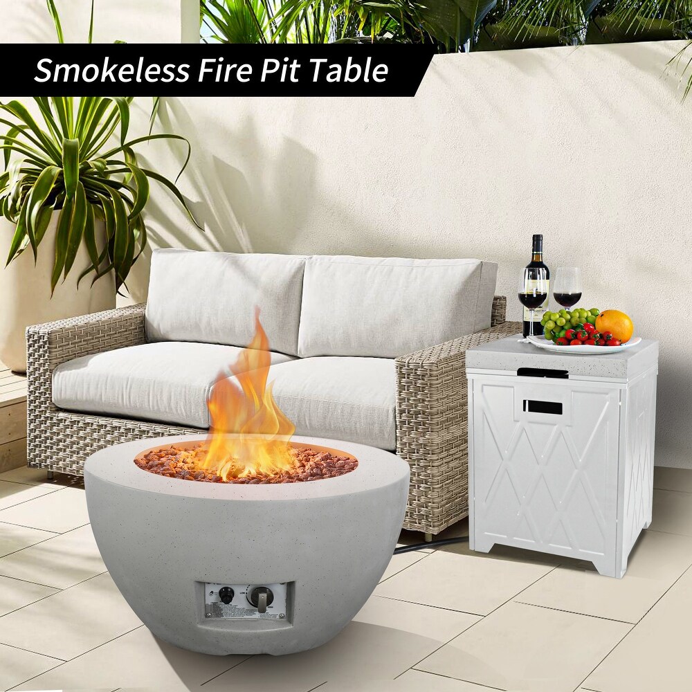 Kante 25 inch Round Concrete   Metal Outdoor Smokeless 50 000 BTU Propane Gas Fire Pit Bowl Table   25\