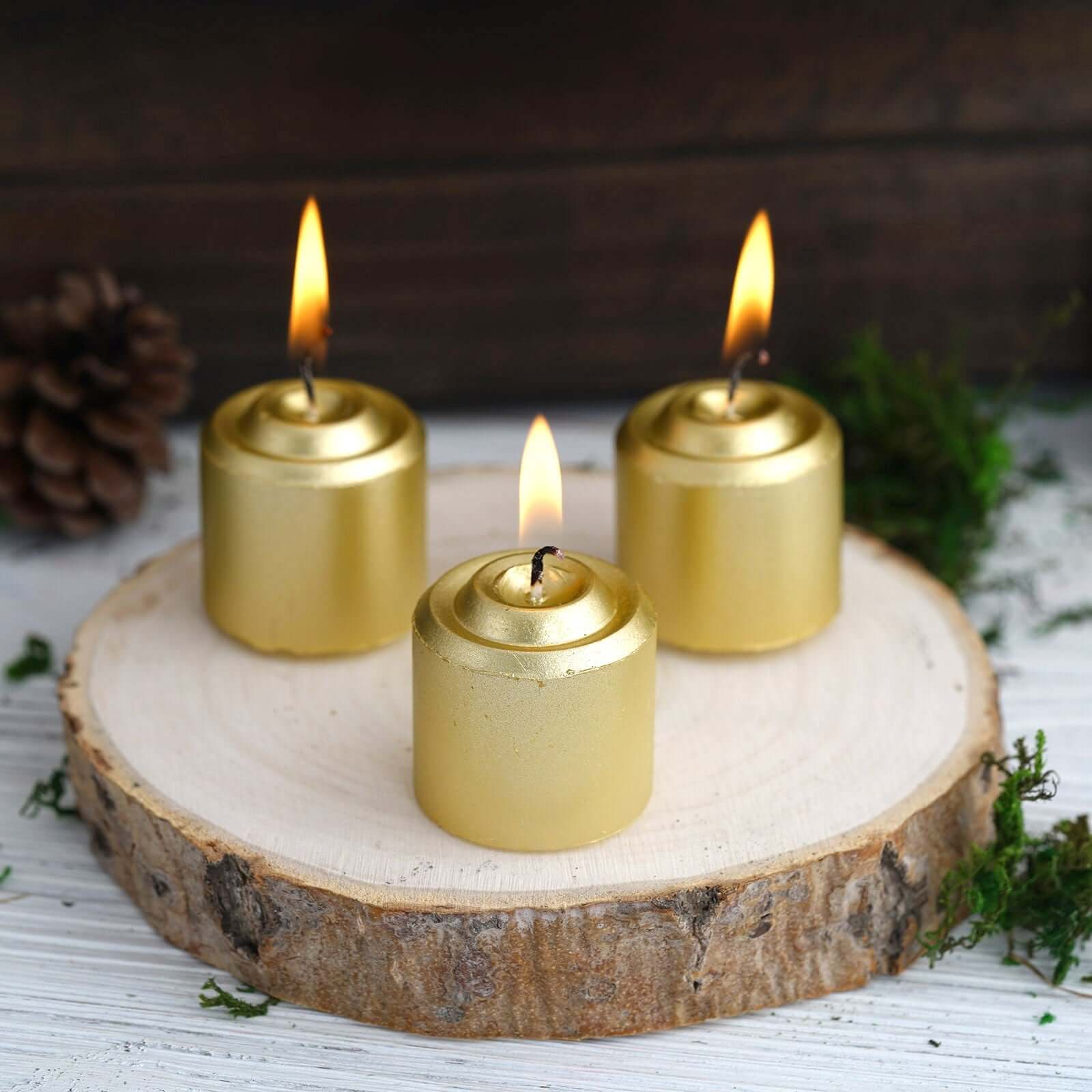 12 Pack Gold Dripless Unscented Wax Votive Candles, Long Lasting Burn Real Wax 1.5