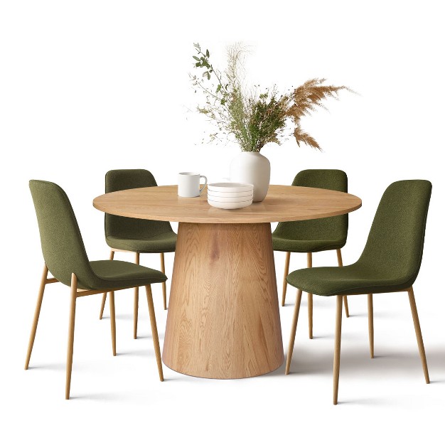 Round Oak Dining Table With 4 Chairs upholstered Armless Dining Chairs With Manufactured Wood Grain Top Modern Round Dining Table Set