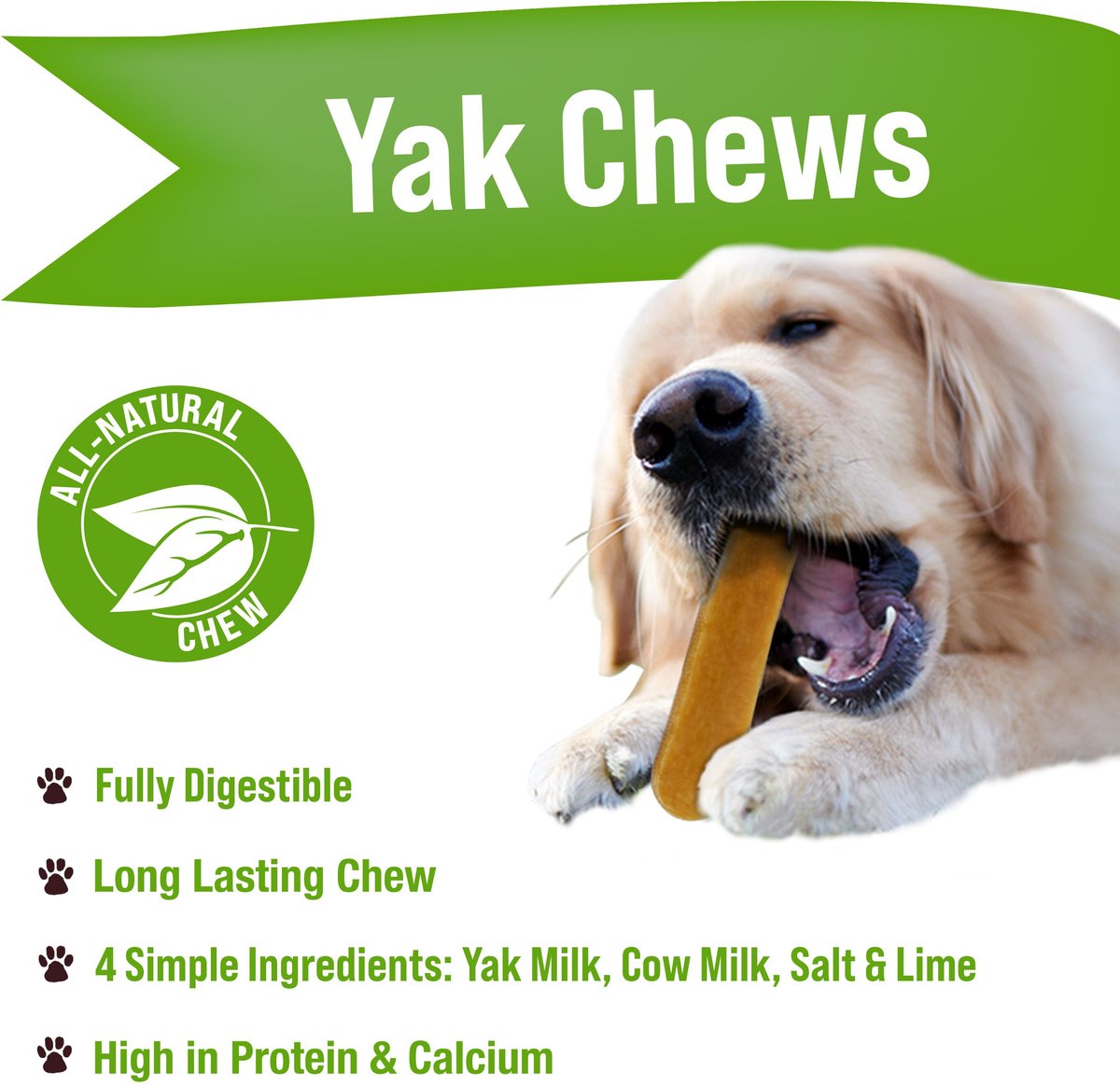 Buck Bone Organics Yak Chew Large Dog Treats， 3 count