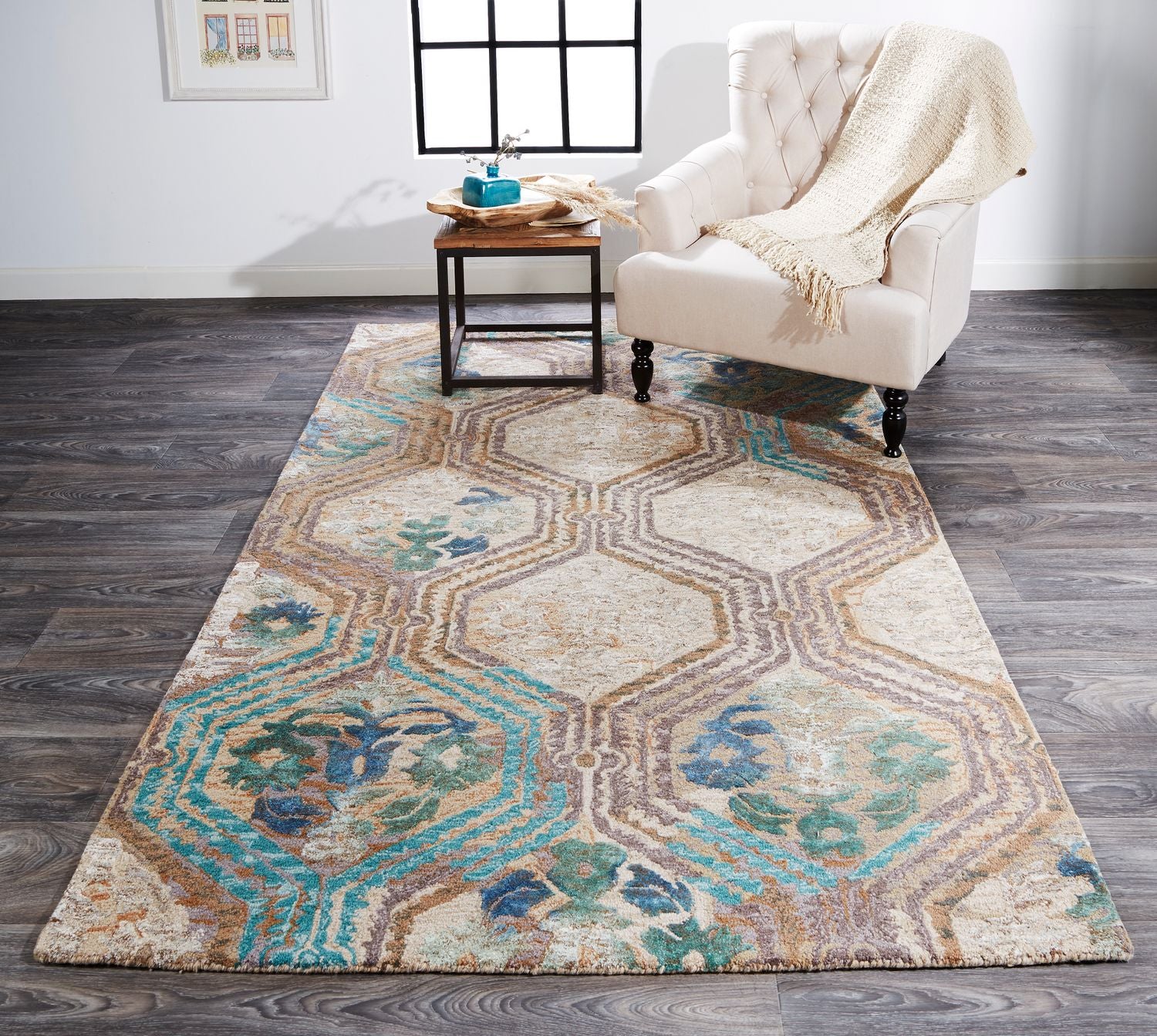 Amreli Hand Tufted Tan and Teal Rug by BD Fine