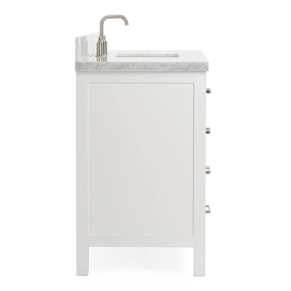 ARIEL Cambridge 55 in. Bath Vanity in White with Marble Vanity Top in Carrara White with White Basin A055SCWRVOWHT