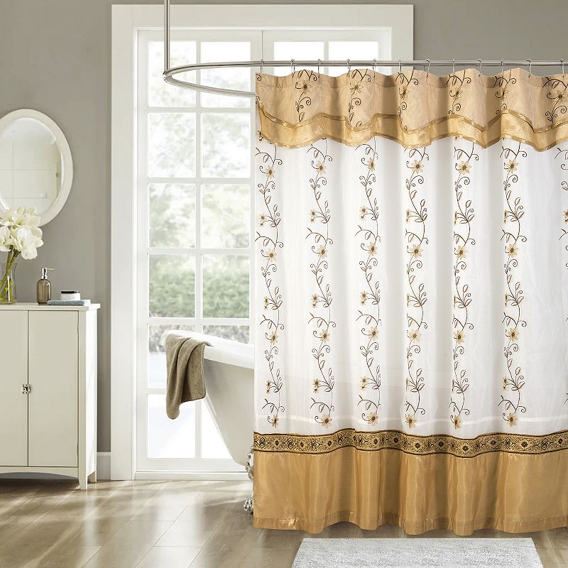 Priscilla Embroidered Shower Curtain With Double Valance