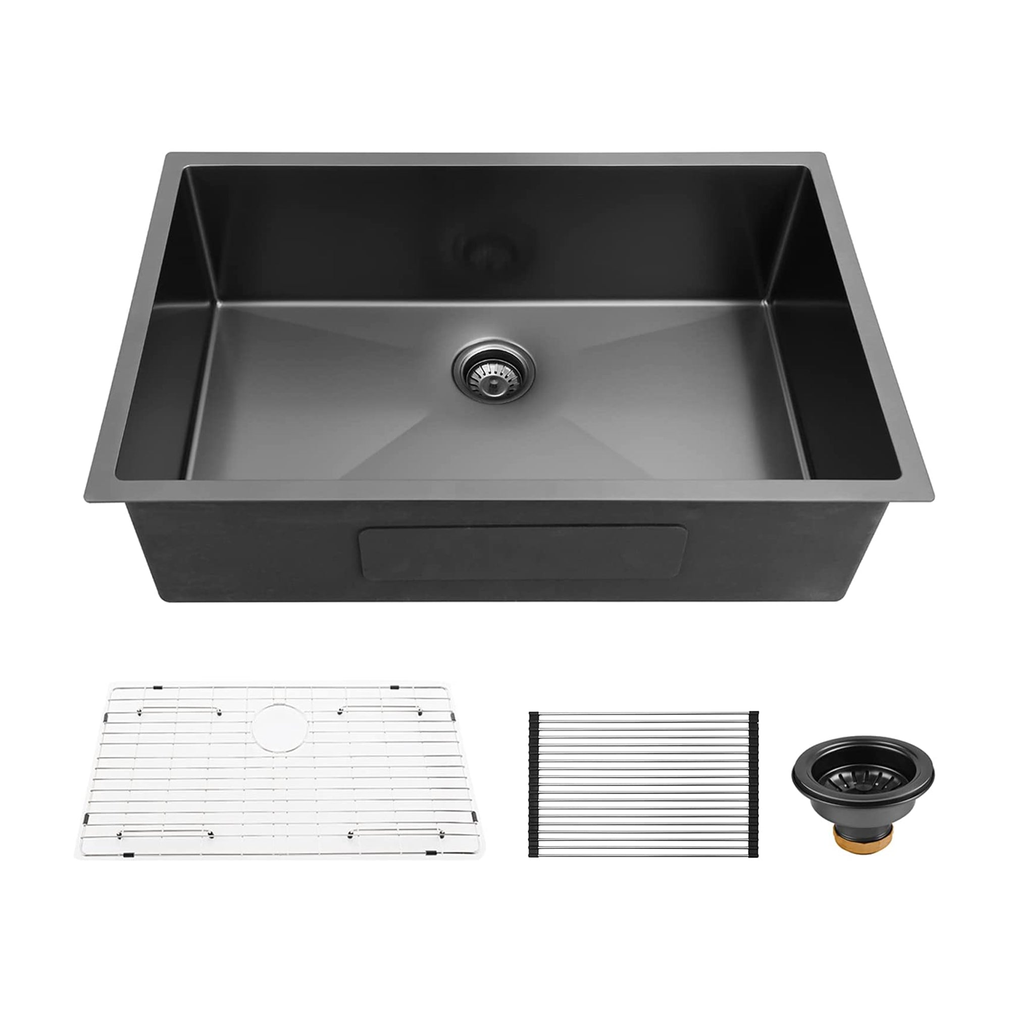 ALWEN 30 16ga. Stainless Steel Single Basin Kitchen Sink, Undermount, Black