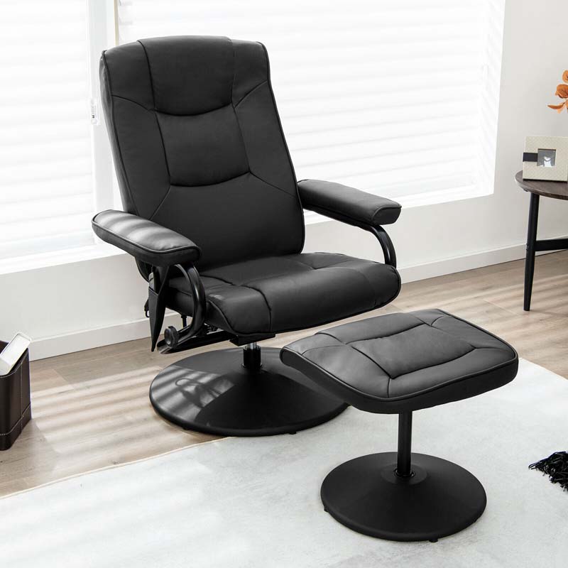 360° Swivel Massage Recliner Chair with Ottoman, Faux Leather Lounge Armchair for Living Room Bedroom Office