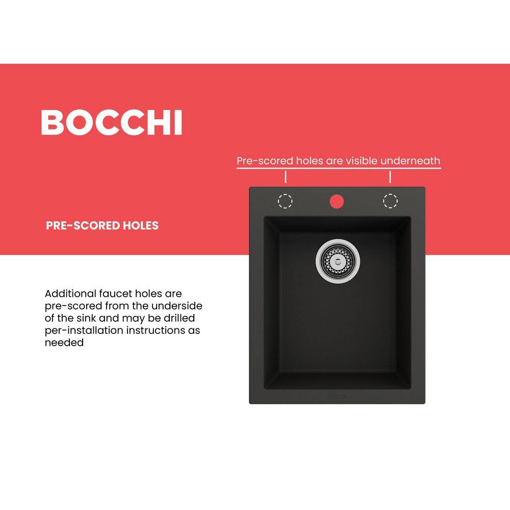 BOCCHI Campino Uno Matte Black Granite Composite 16 in. Single Bowl Drop-InUndermount Bar Sink with Strainer 1608-504-0126