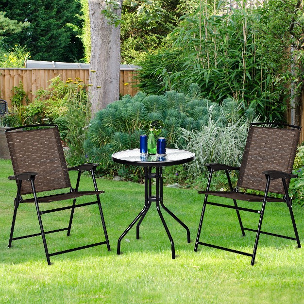 Tangkula 3 Pcs Furniture Set Patio Garden Courtyard Table Folding Chairs Glass Table Top