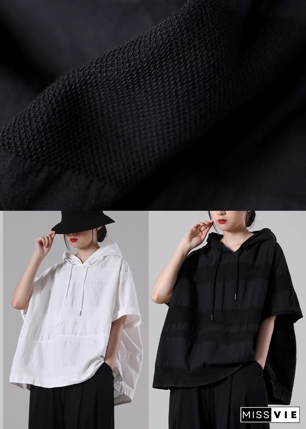 Women White hooded side open Cotton T Shirt Summer