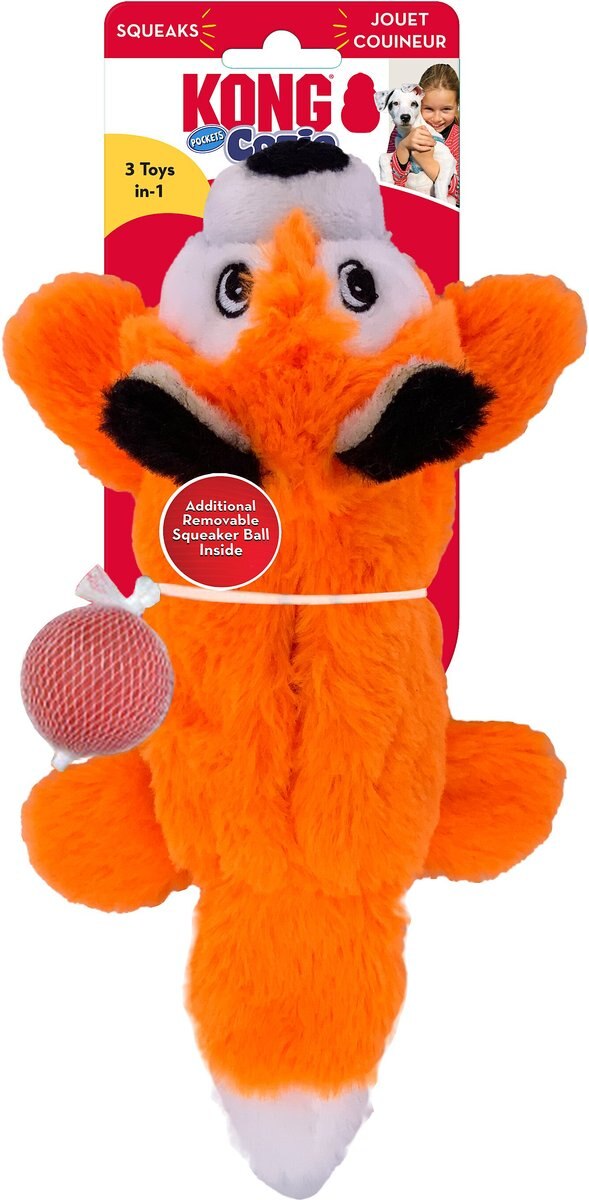 KONG Cozie Pocketz Fox Dog Toy， Orange