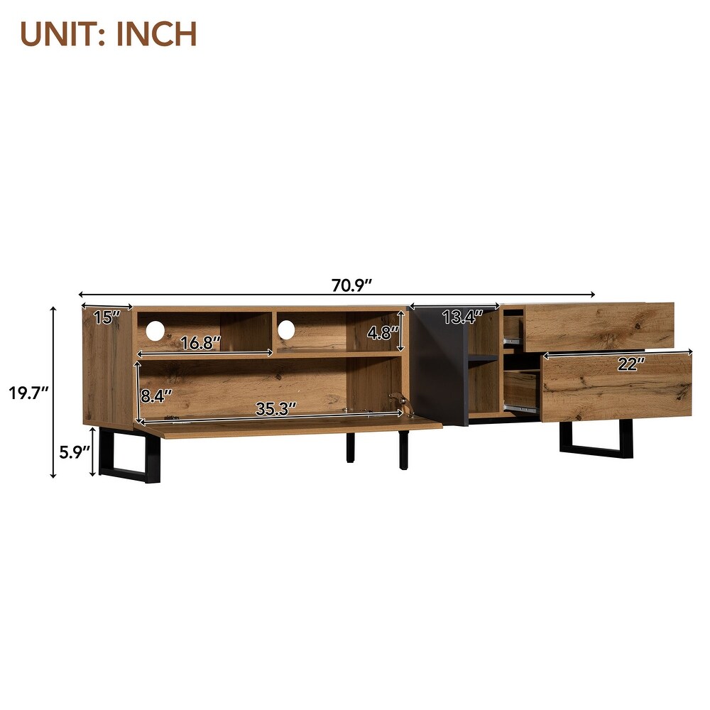 Contemporary TV Stand for 80 inch TVs   Double Storage Space  Modern Minimalist Style  Drop Down Doors  Cable Management