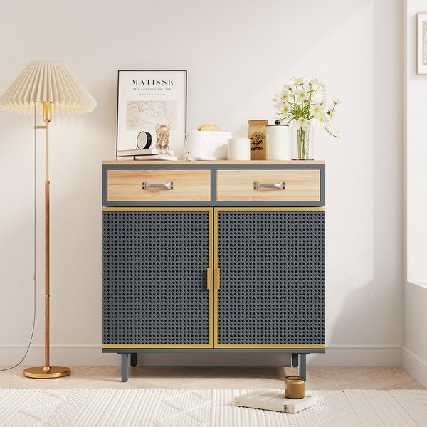 2 Drawer Sideboard Made with Iron and Carbonized Bamboo