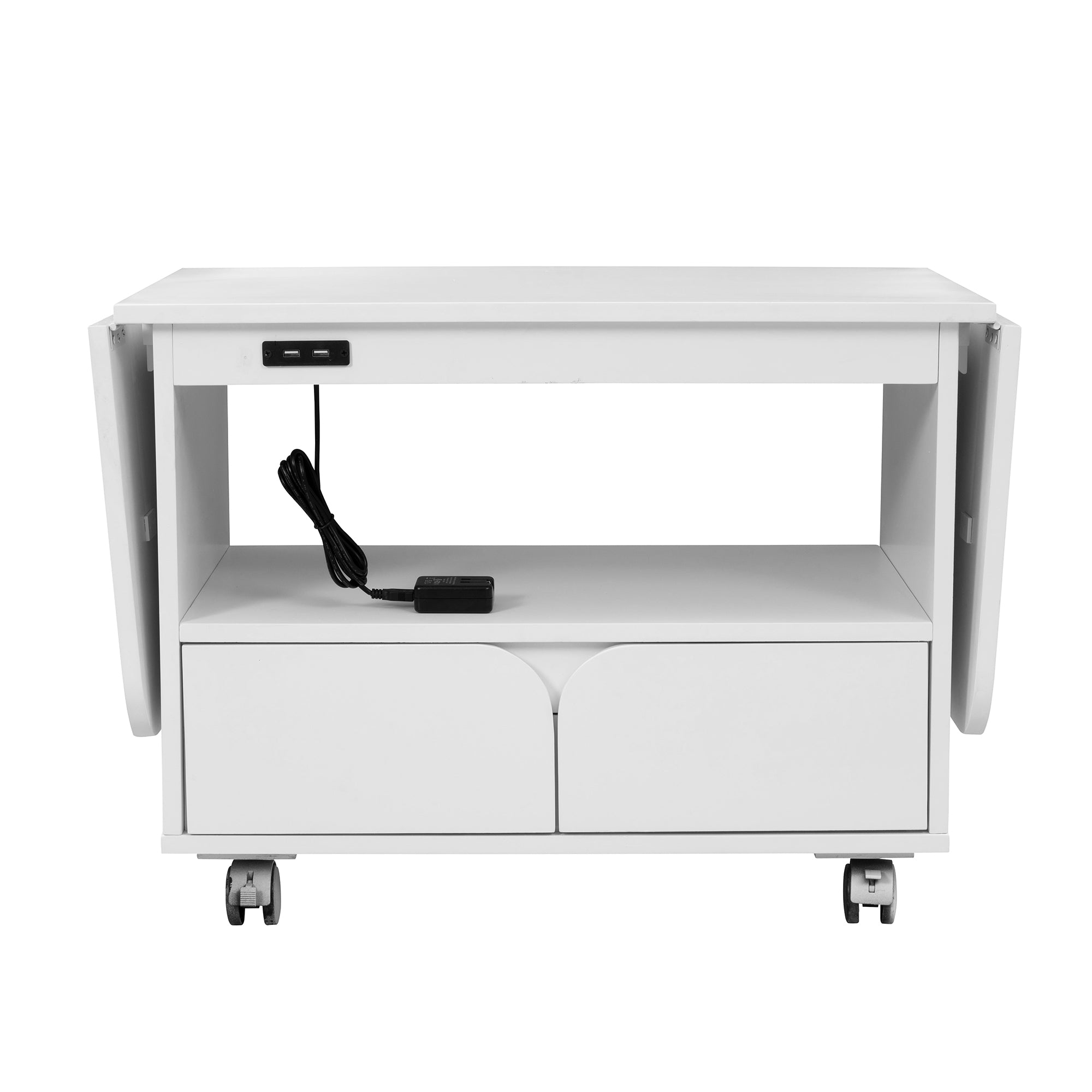 ametoys Foldable Bedroom Nightstand with 2 Drawers,USB Charging Design,White