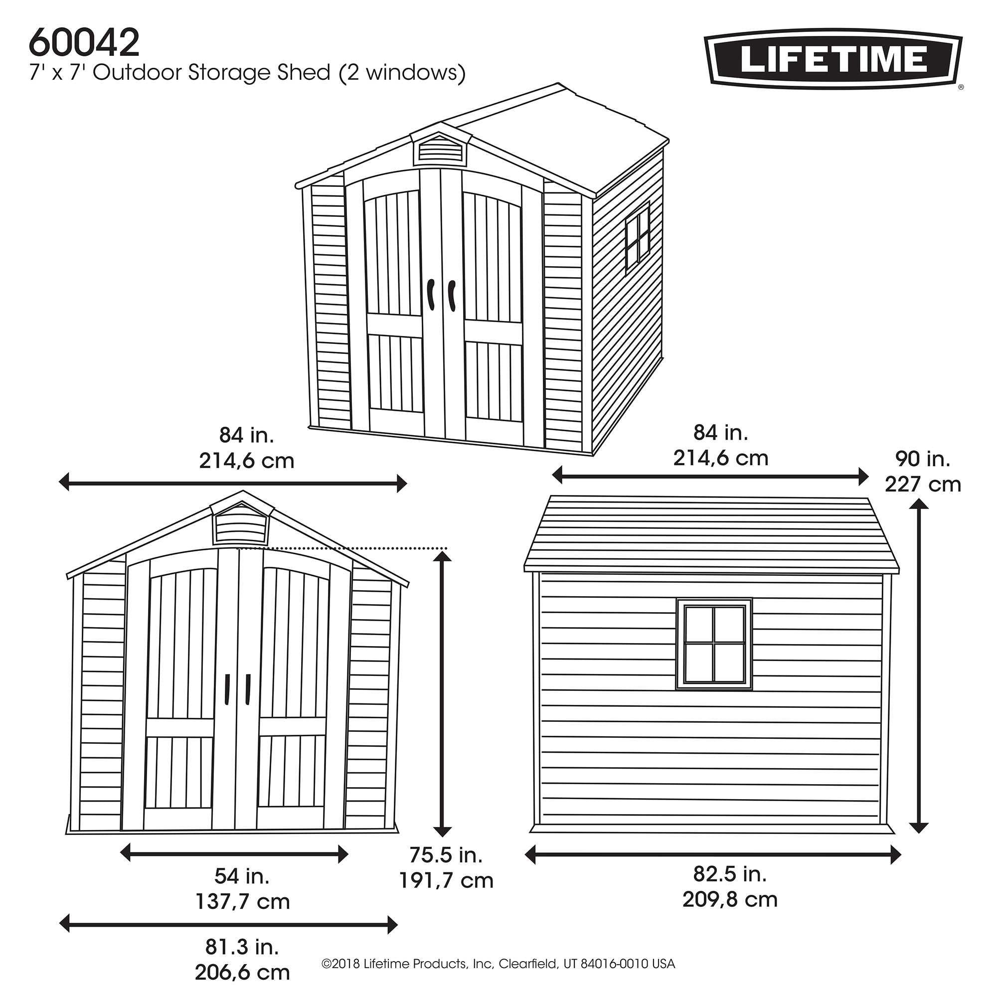 Lifetime 7 ft. x 7 ft. Outdoor Plastic Storage Shed, 60042