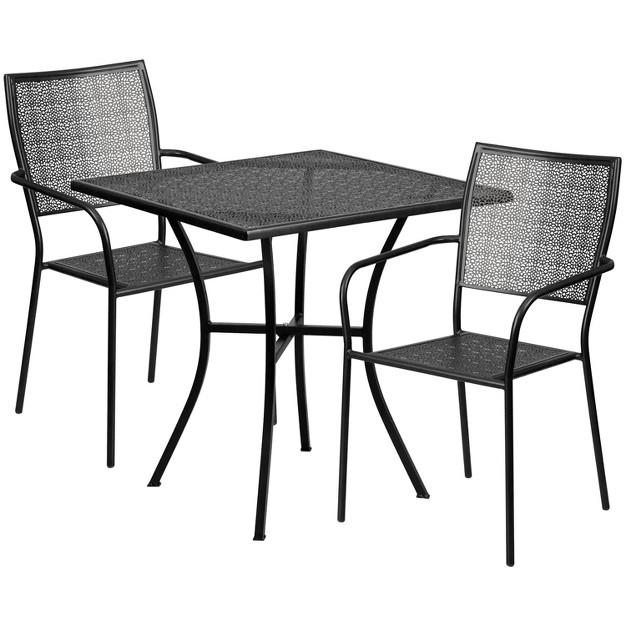 Square Indoor outdoor Steel Patio Table Set With 2 Square Back Chairs