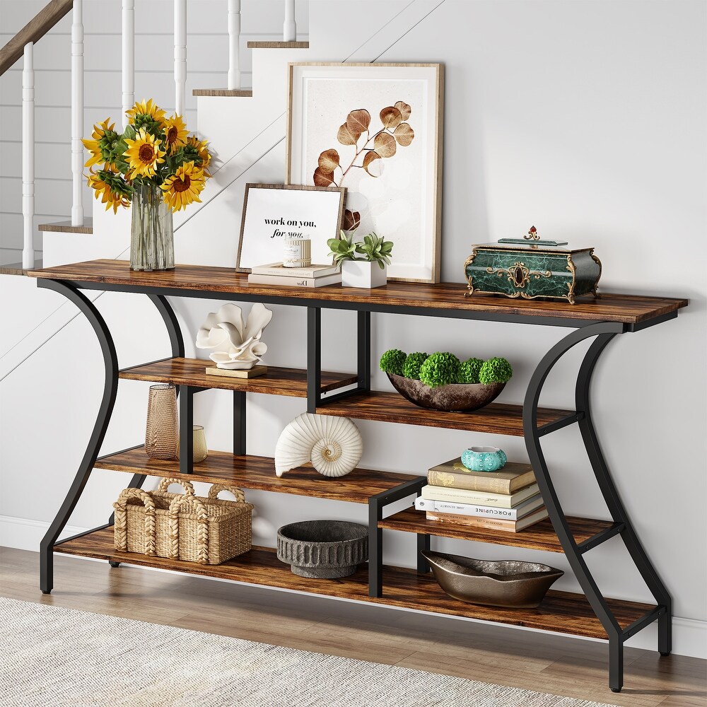 70.9 Inch Narrow Long Sofa Table with Storage Shelves