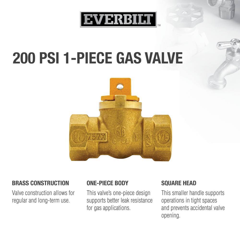 Everbilt 12 in. Brass FlatSquare Head-Handle FPT 1-Piece Body Gas Ball Valve 113-523EB