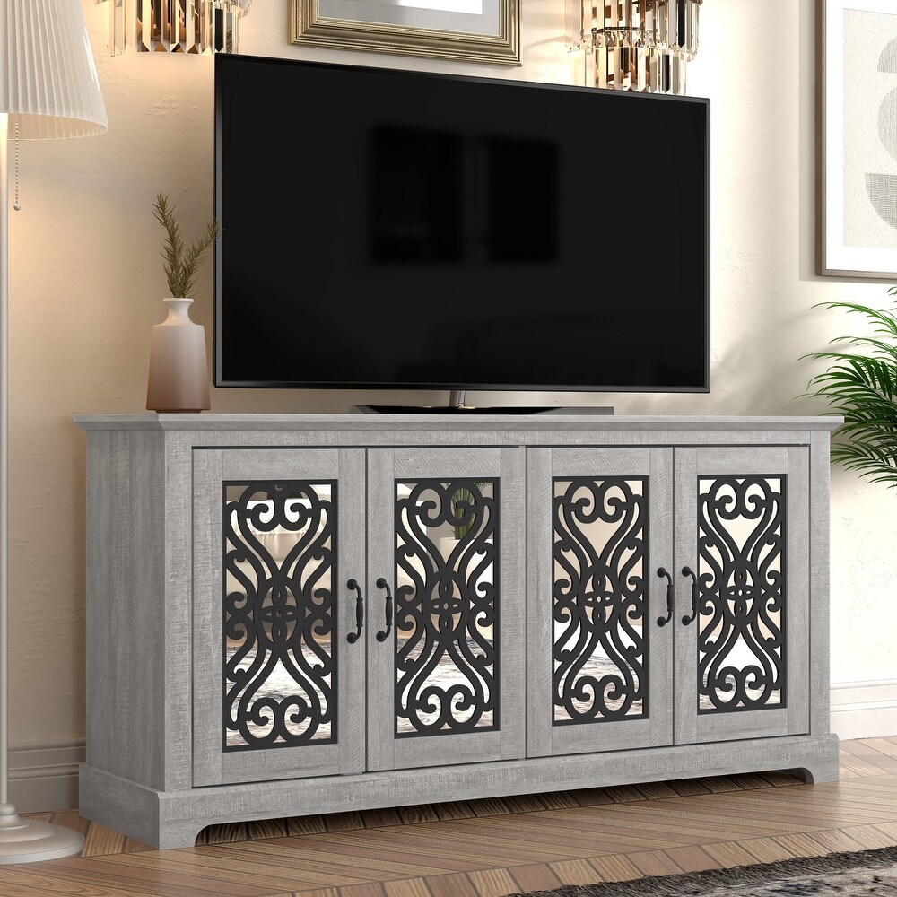 GALANO Calidia 59.1 in. Grey Stone 4 Door TV Stand for TVs up to 65 in.   59.1\