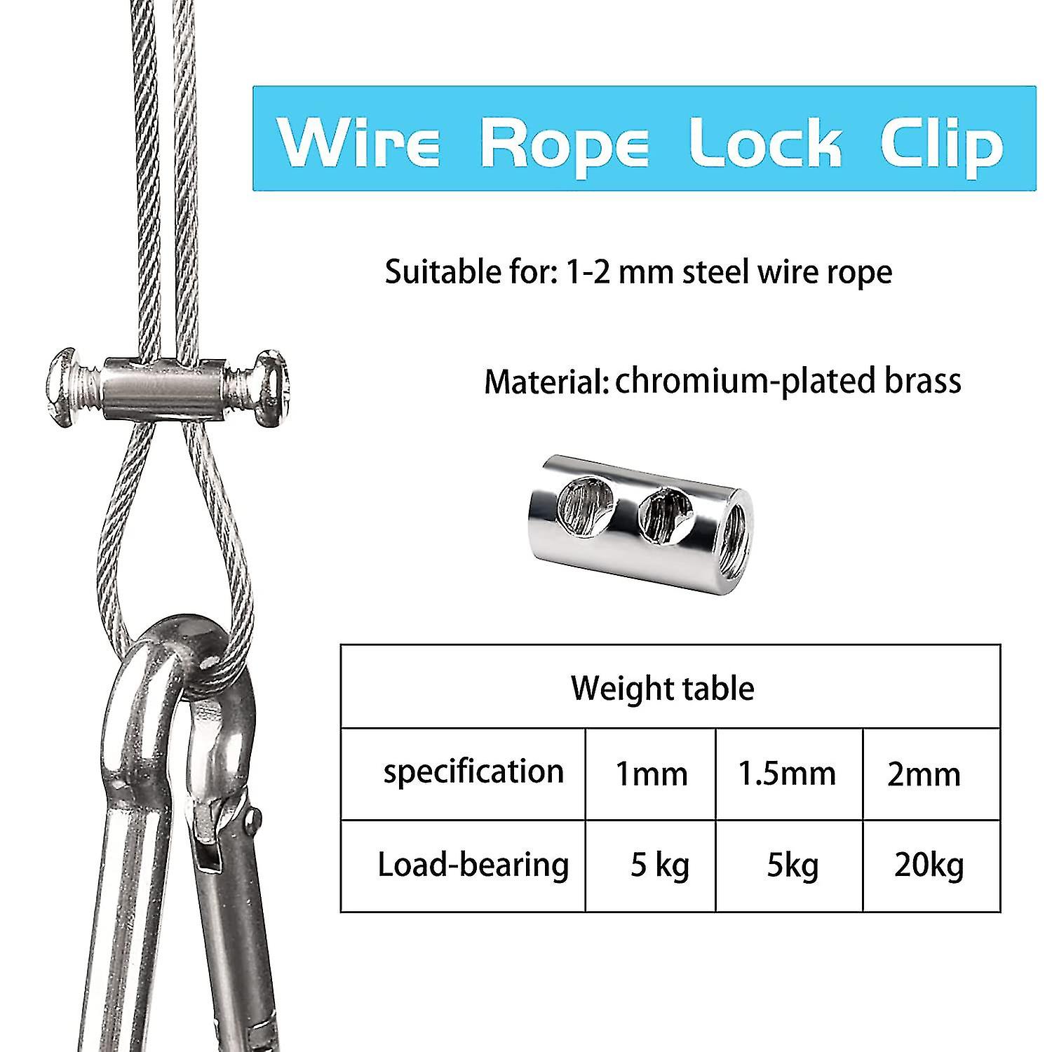 Wire Rope Clips 1-2mm Diameter With Shaped Screw Cap， Steel Cable Tie， Cable Sleeve， Rope Tie， Wire Clips - Aluminum， Adjustable10 Pieces