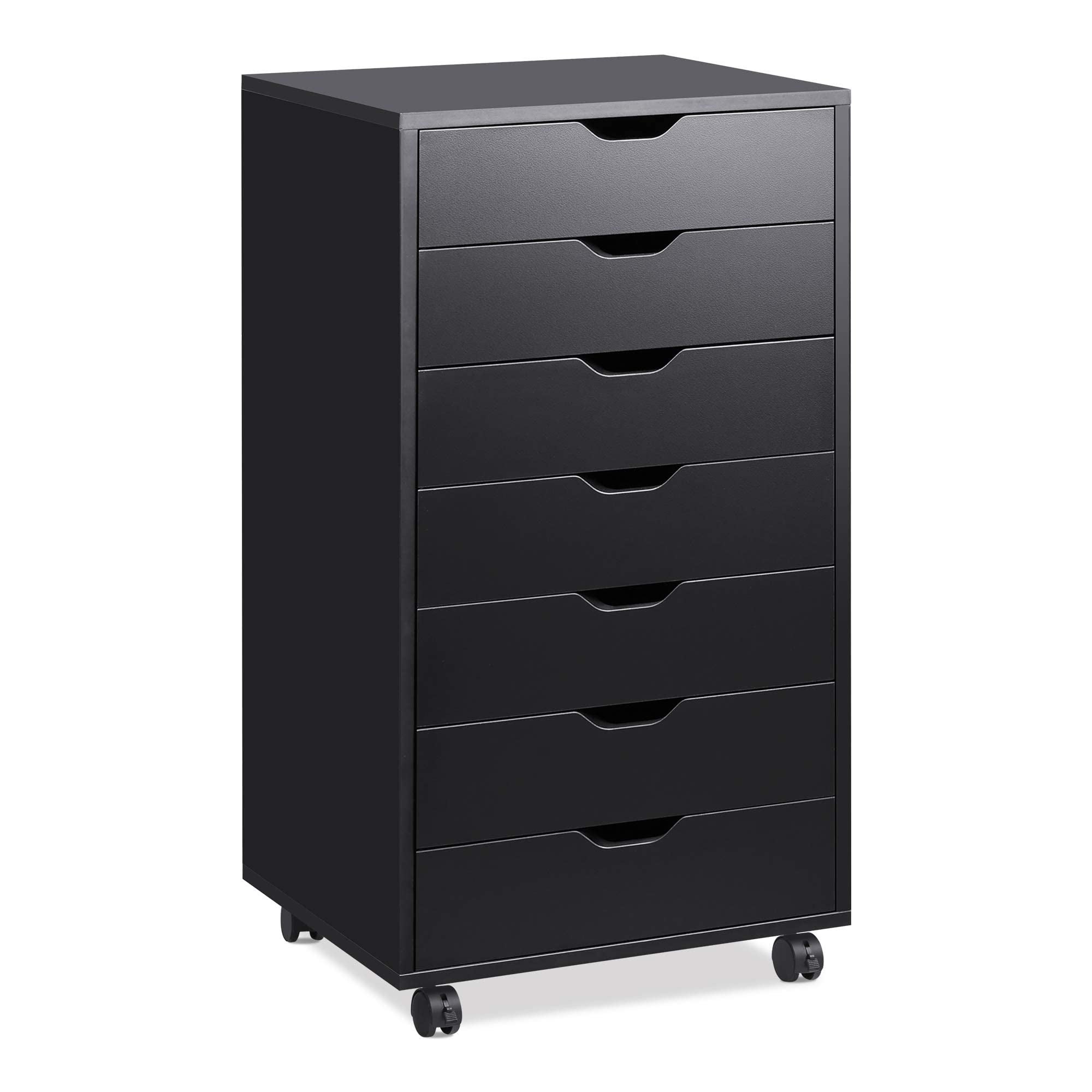 7 Drawers Dresser， Wood Storage Dresser Cabinet with Wheels， Storage Cabinet for Makeup， Tall Chest of Drawers - as picture - - 37668759