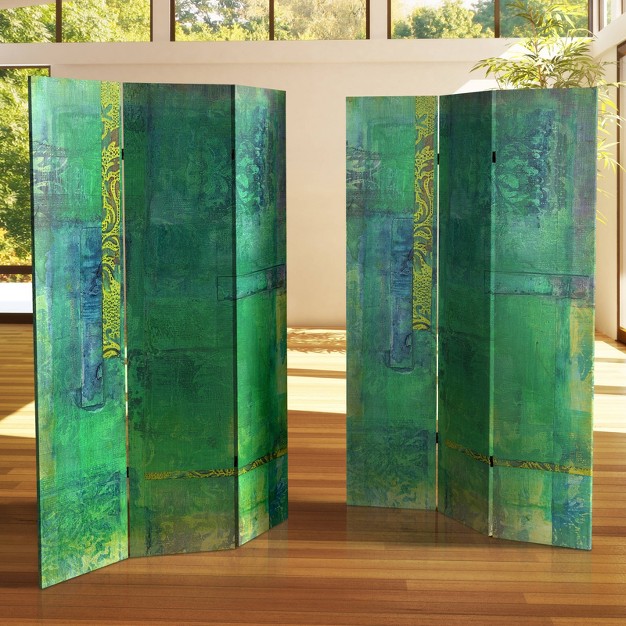 Double Sided Trellis Canvas Room Divider Green Oriental Furniture