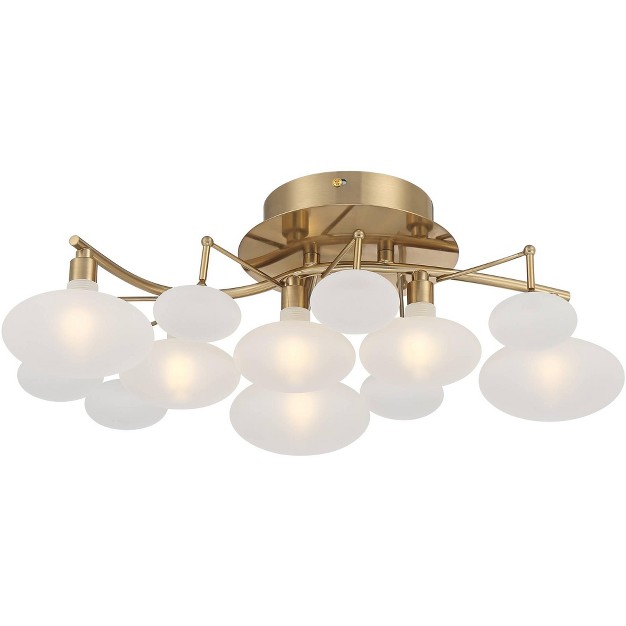 Wide Soft Gold 6 light Opal Glass Shade Bedroom Kitchen