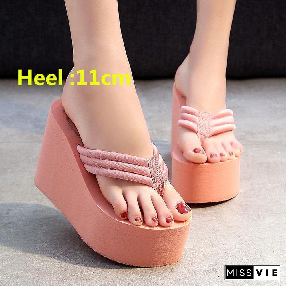 Women Fashion Slippers Super High Heels Beach Flip Flops Soft EVA Summer Shoes Woman Platform Slides 11CM Ladies Sandals