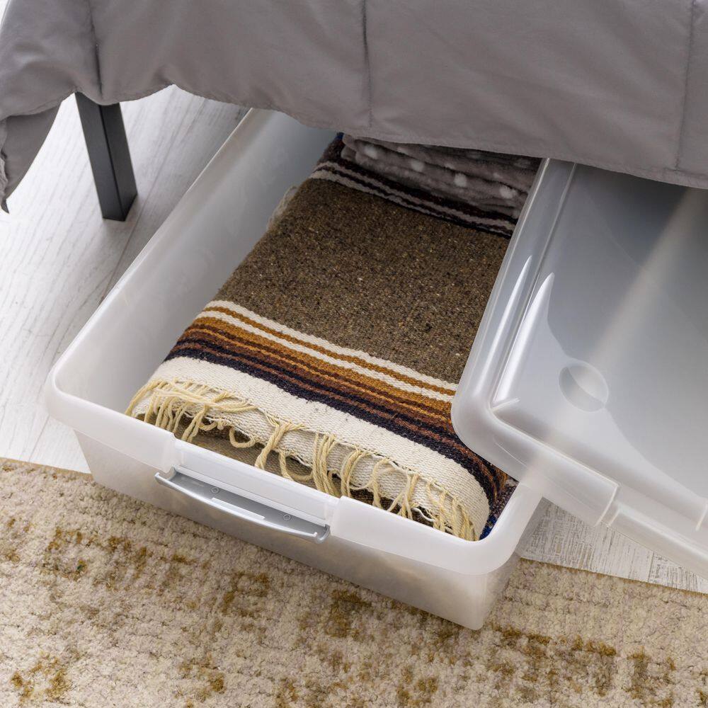 IRIS 40-Qt. Underbed Store and Slide Storage Box in Clear Tan Handle 170291