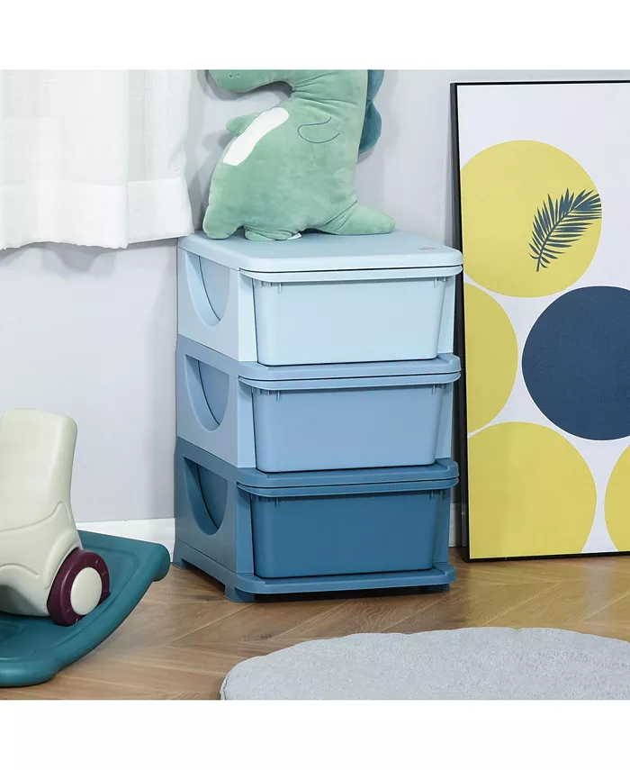 Qaba Kids Storage Container with Drawers for Playroom  Blue