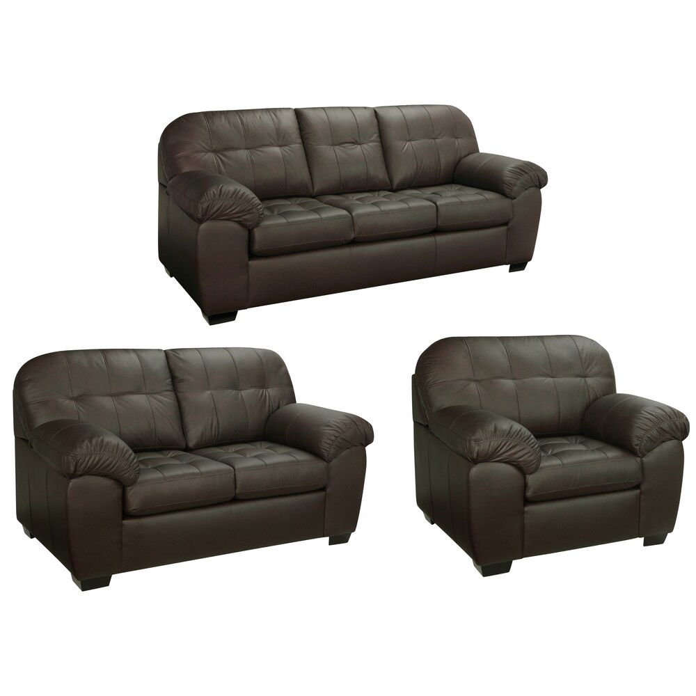 Isabella Chocolate Brown Italian Leather Sofa  Loveseat and Chair Set