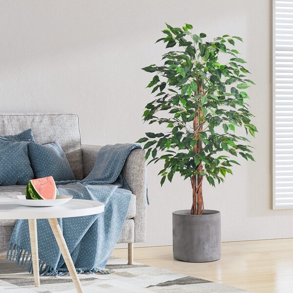 2Pcs 4FT Artificial Ficus Tree，Fake Plants with Nursery Pot，Faux Ficus Trees for Home Office Decor Housewarming Gift