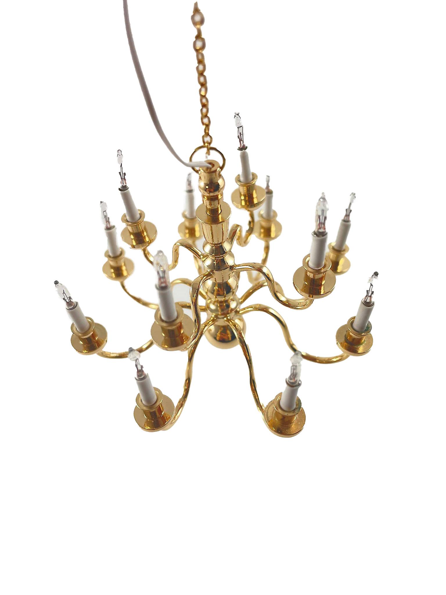 Dolls House Elite 12 Arm Brass Chandelier Candle Bulbs Miniature