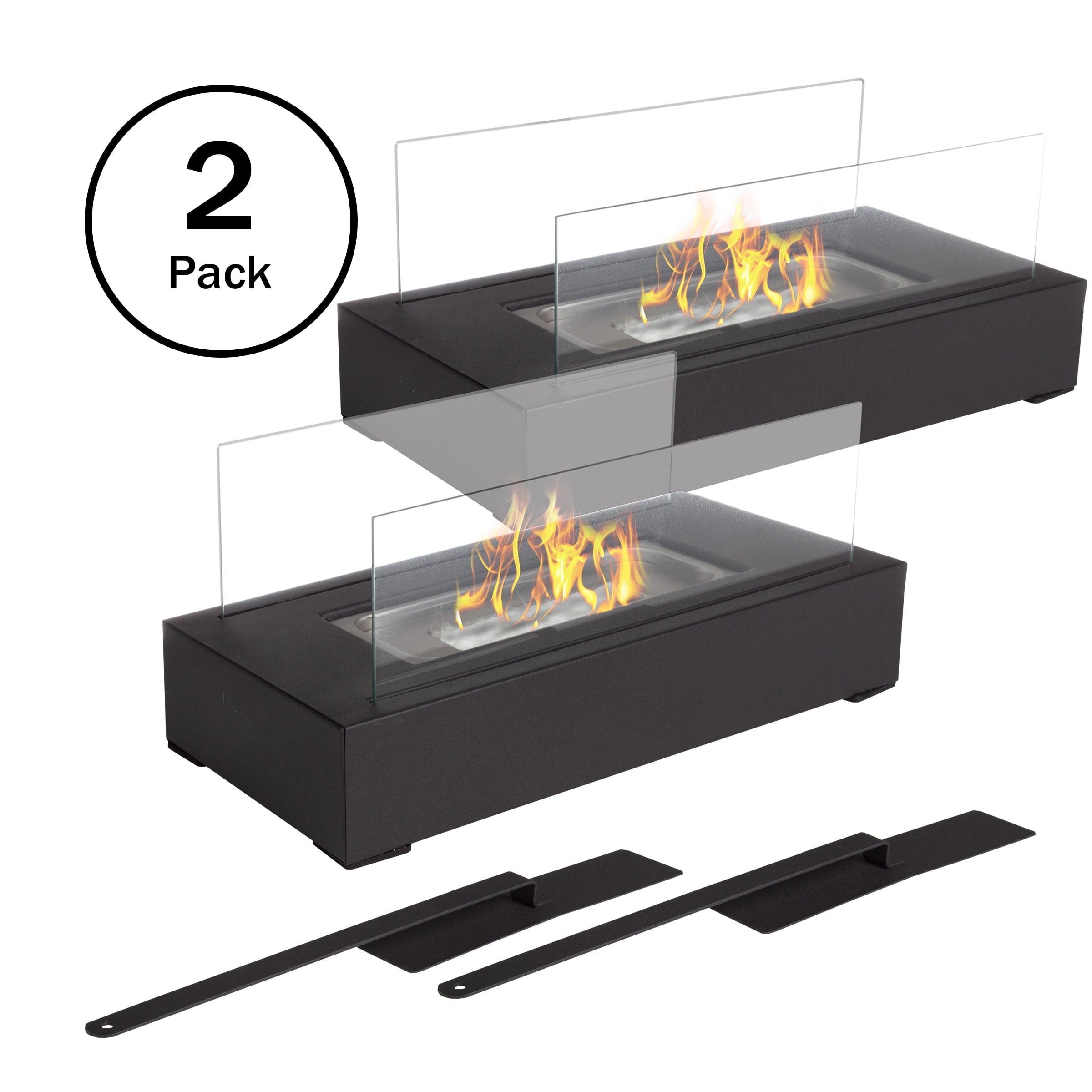 Northwest 2-Pack Rectangular Indoor or Outdoor Ventless Bio Ethanol Tabletop Fireplace, Black