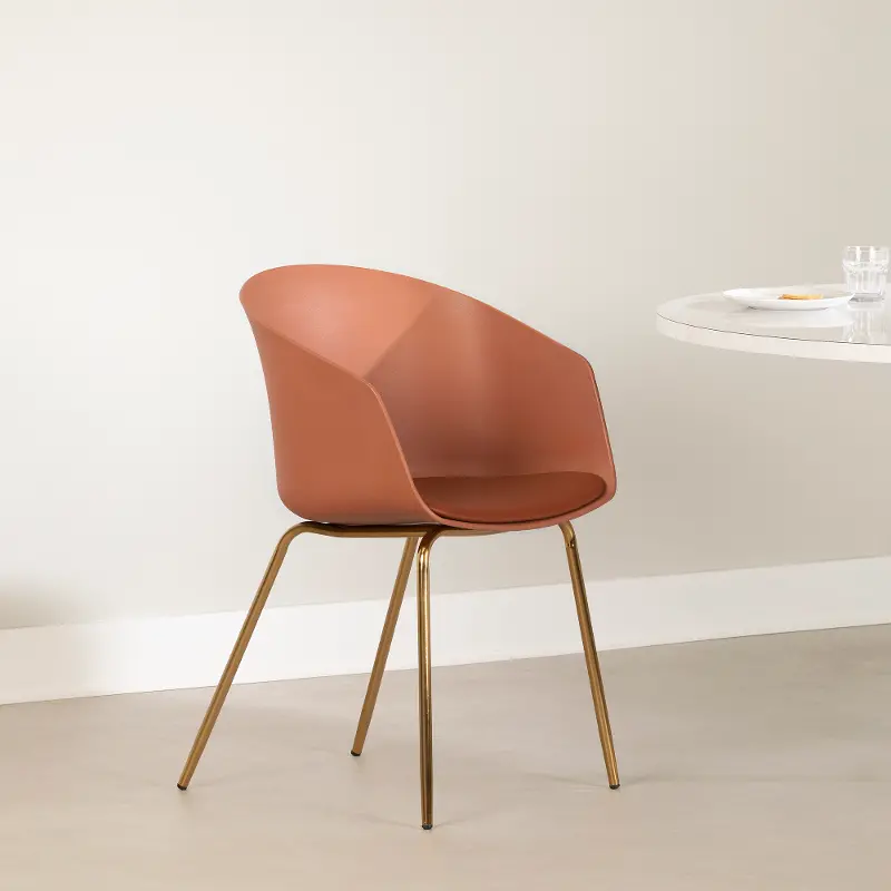 Flam Orange Chair with Gold Metal Legs