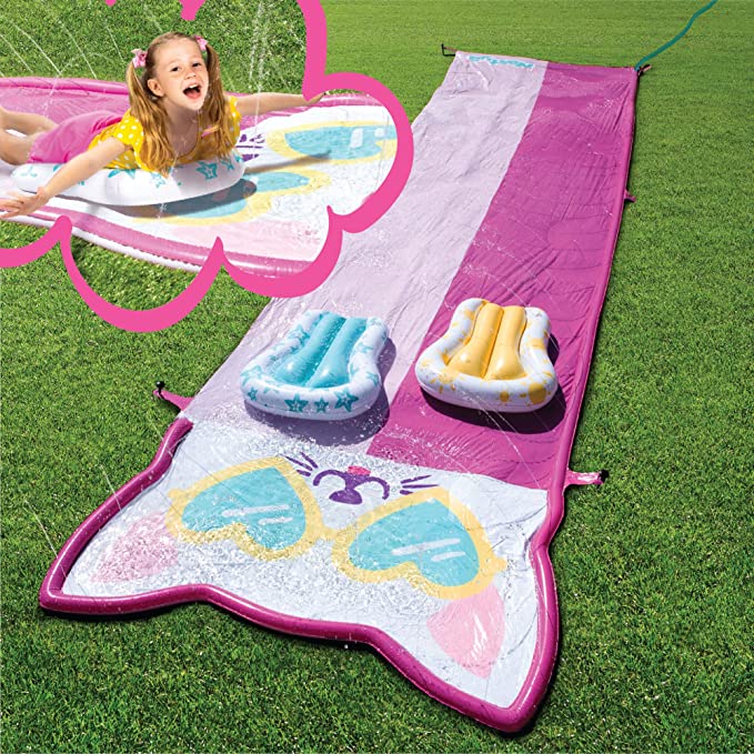 Terra Slide and Slip Like Nastya Water Slide with Two Body Boards, 17ft outdoor Water Slide with Build in Sprinkler for Backyard and Outdoor Play For Endless Fun