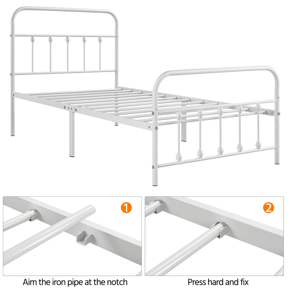 Alden Design Metal Platform Twin Bed with High Headboard, White