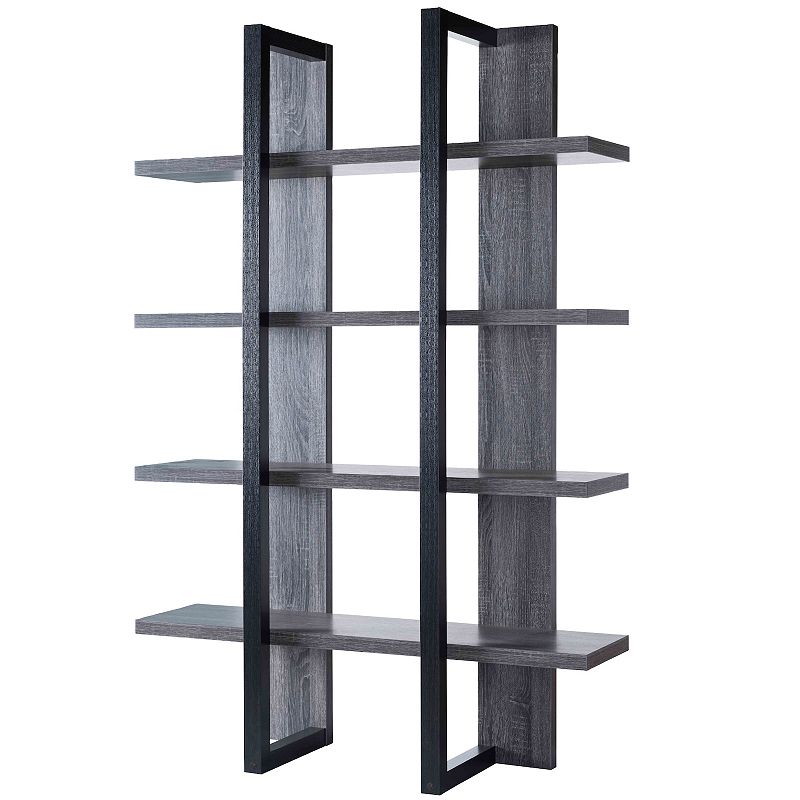 FC Design  Distressed Grey Bookcase with 4 Shelves and 2 Rectangle Design Base