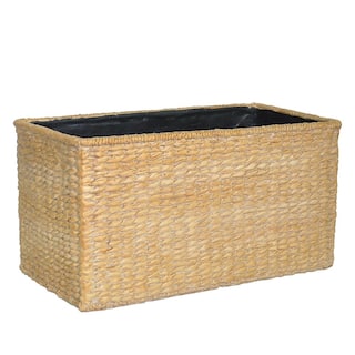 MPG 10.5 in. L x 19.5 in. W x 10.25 in. H Rectangular Composite Faux Woven Basket White Wash Beige Troughs PC7809WWBg-MPG1