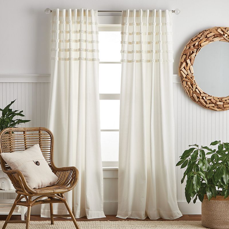 Martha Stewart Waters Edge Tufted Rod Pocket Top Tier and Valance Window Curtain Panels