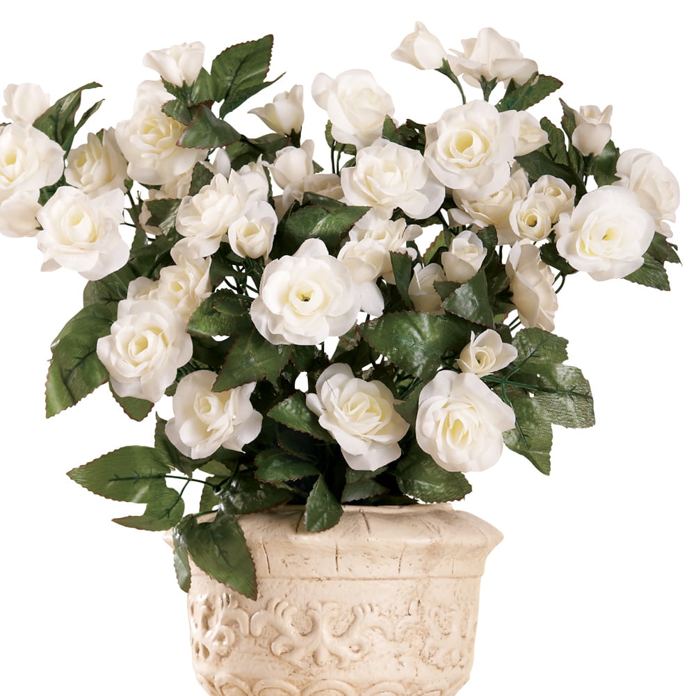 Collections Etc Artificial Floral Rose Bushes - Set of 3， Maintenance Free， White， 18