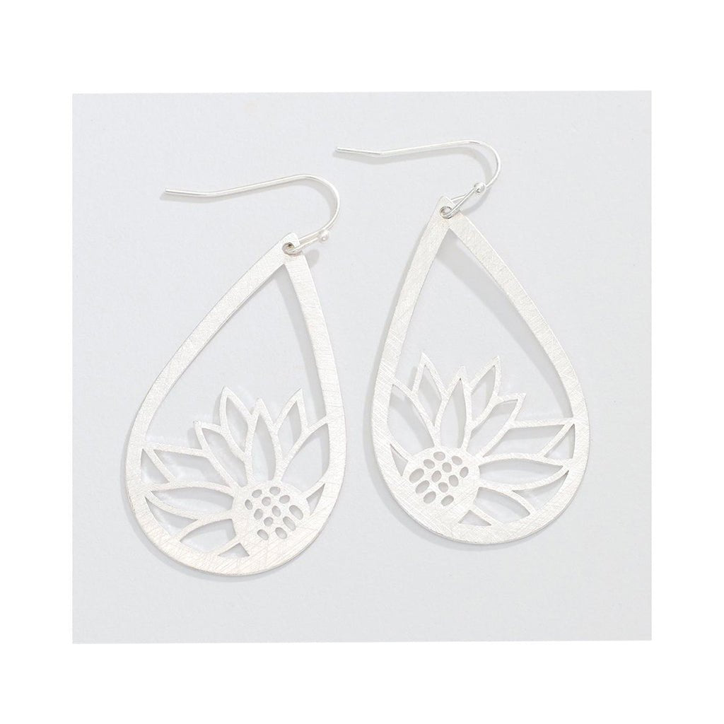 Periwinkle by Barlow  Brushed Silver Sunflower Cutouts- Earrings