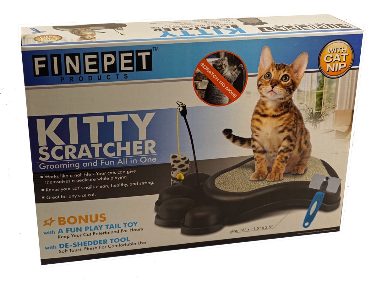 Kitty Scratcher Pad - Grooming and Fun all in One - With Cat nip and Fun Play Tail Toy